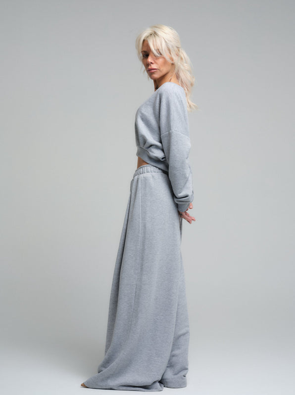 Casual Grey Cotton-Blend Two-Piece Set