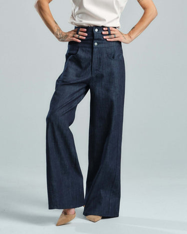 Double-Waistband Jeans in Navy