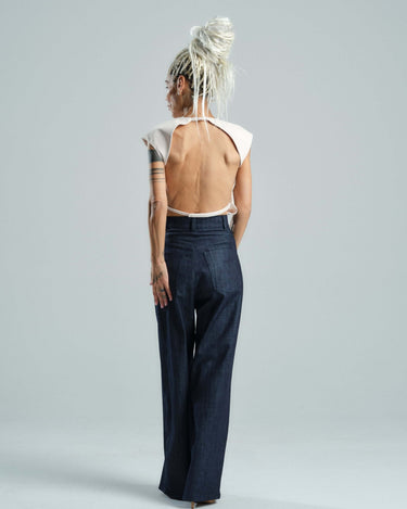 Double-Waistband Jeans in Navy