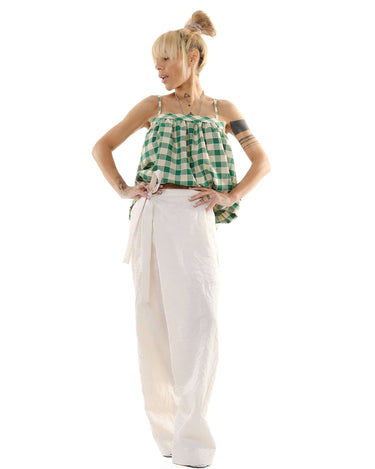 Relaxed Elegance – Beige Linen-Cotton Tie-Waist Pants