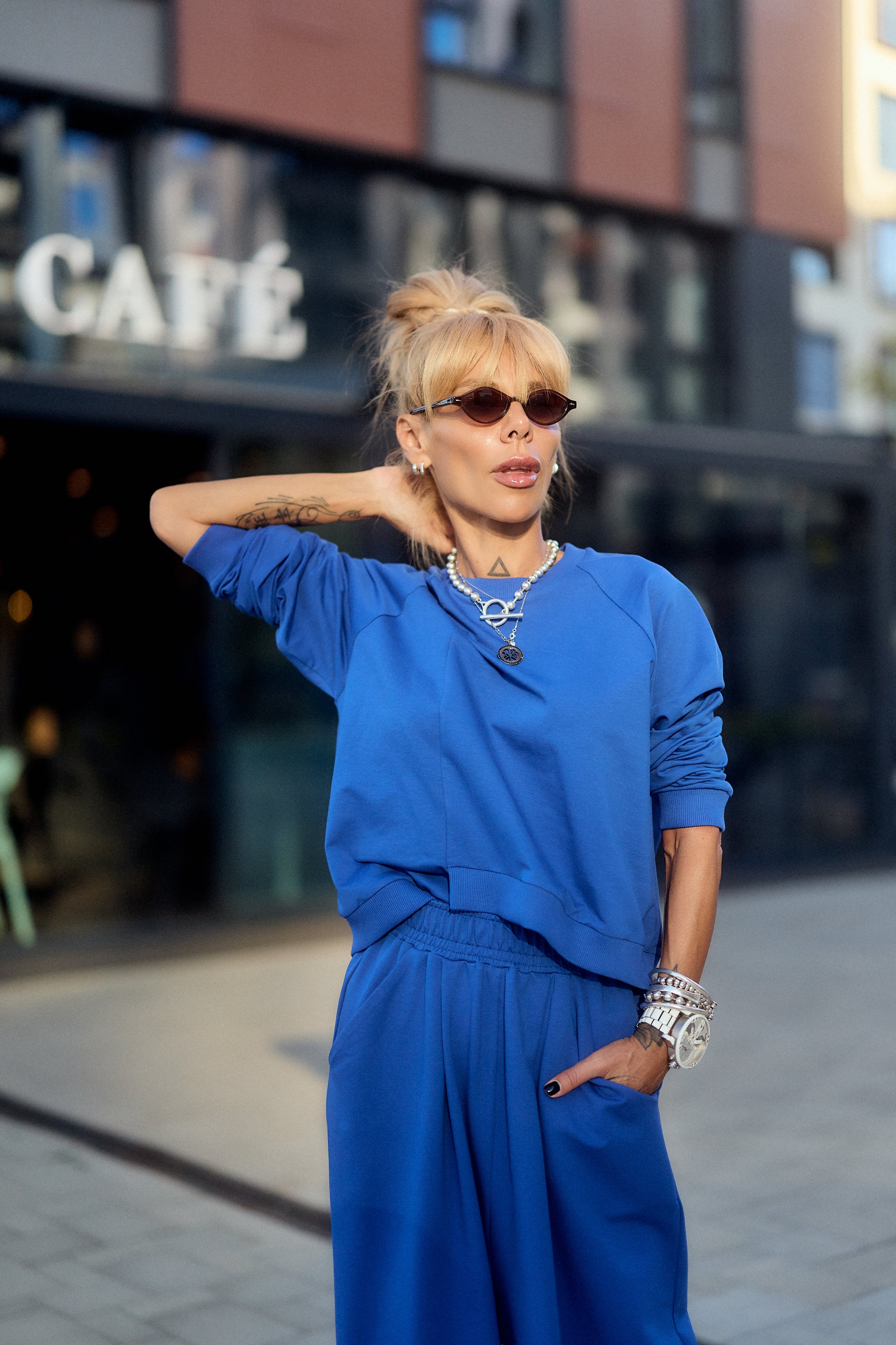 Royal Blue Two Piece Tracksuit Set For Women