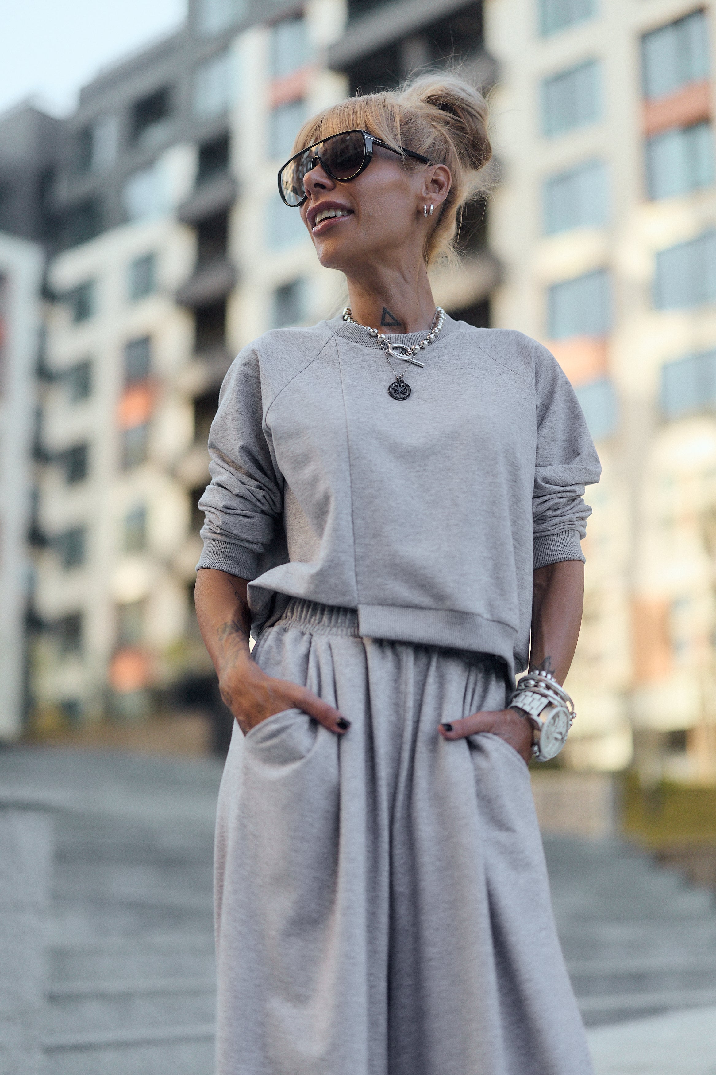 Grey Two Piece Tracksuit Set For Women