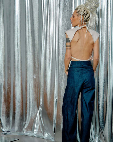 Double-Waistband Jeans in Navy