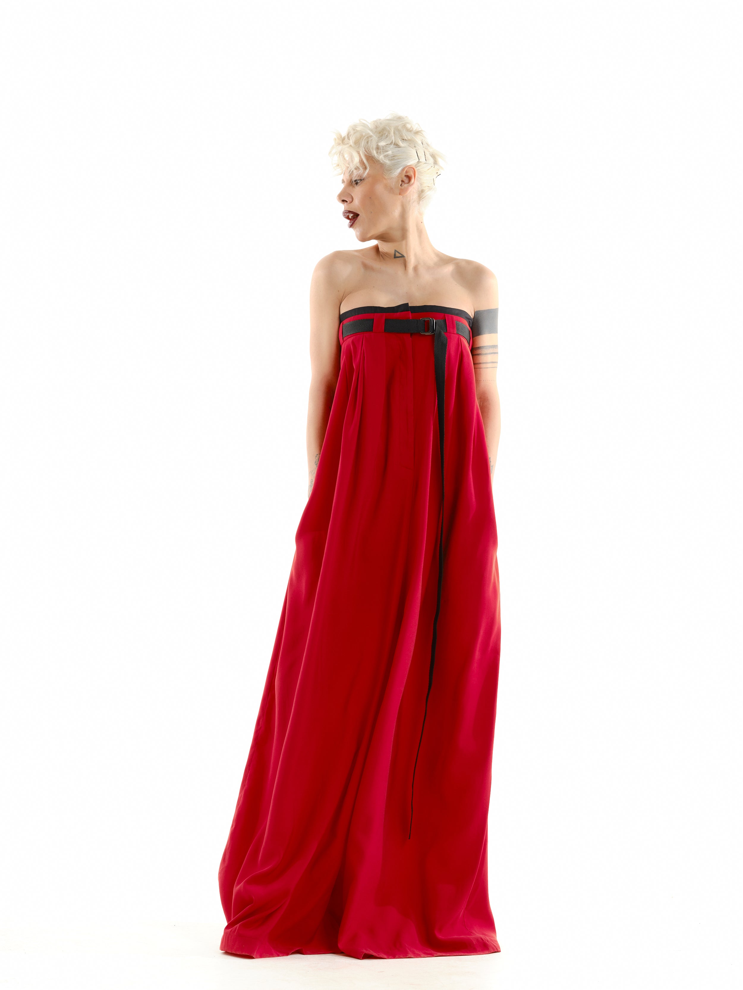 Red Strapless Oversized Jumpsuit
