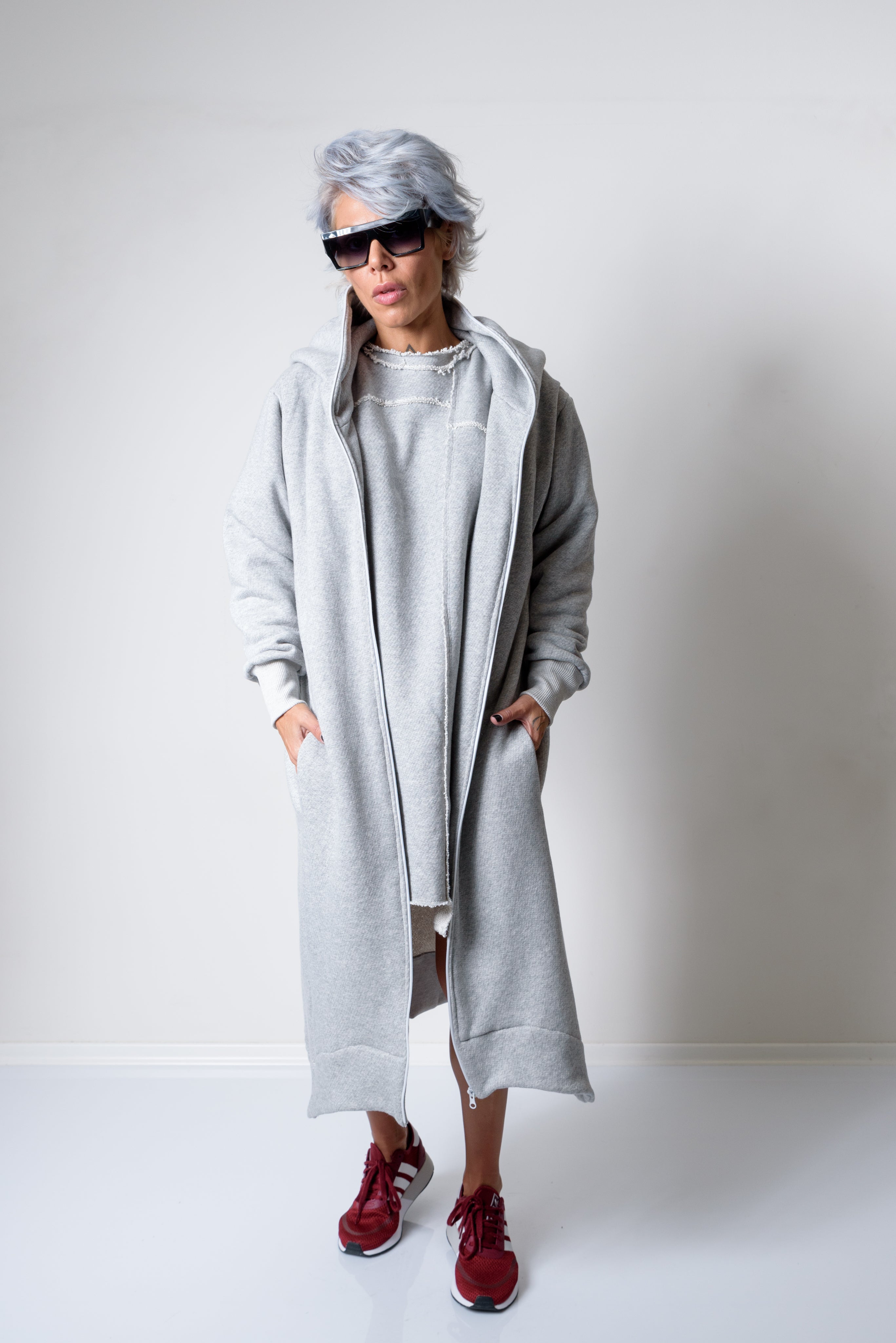 Grey Long Oversized Asymmetrical Casual Hoodie Sweatshirt - Clothes By Locker Room