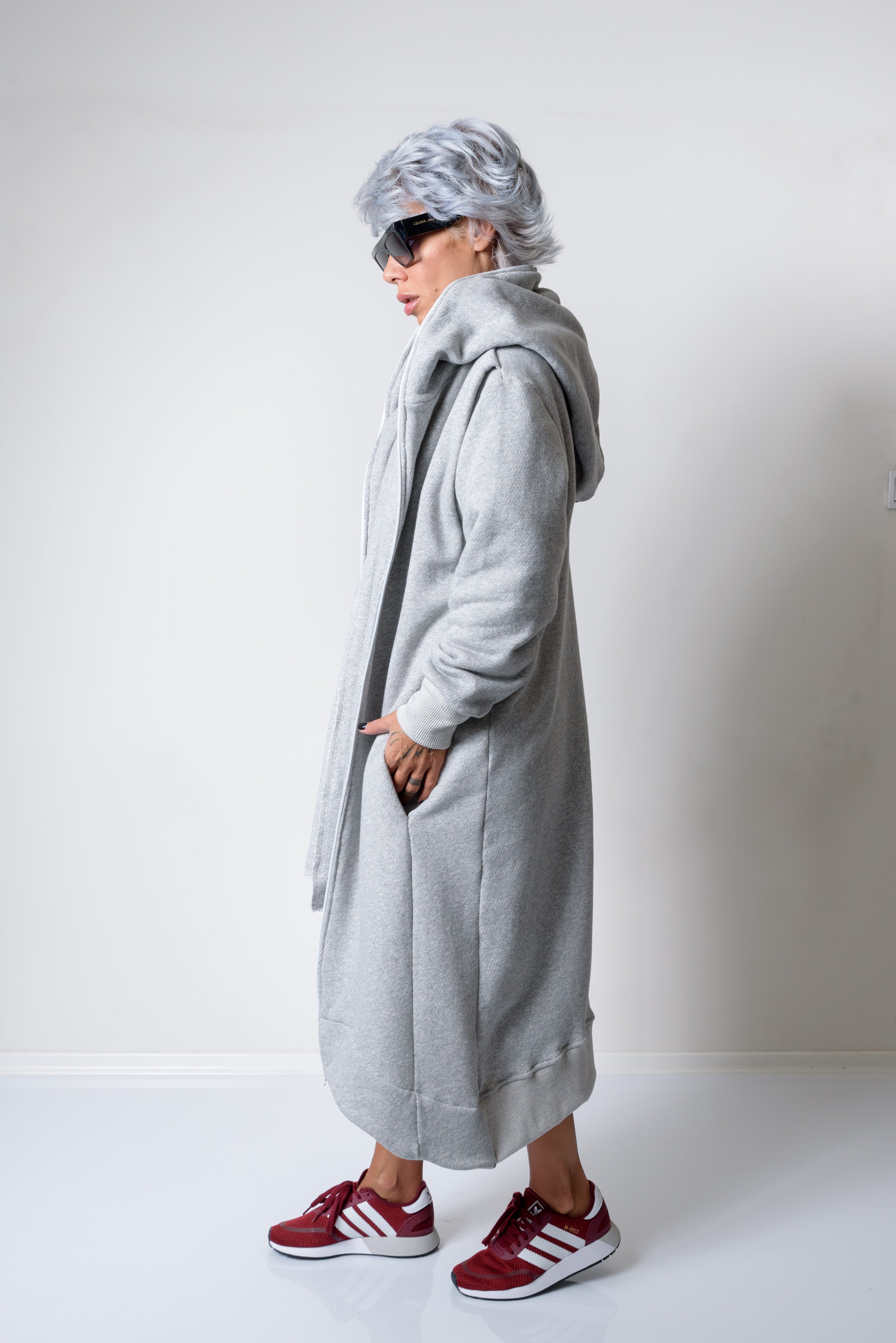 Grey Long Oversized Asymmetrical Casual Hoodie Sweatshirt - Clothes By Locker Room