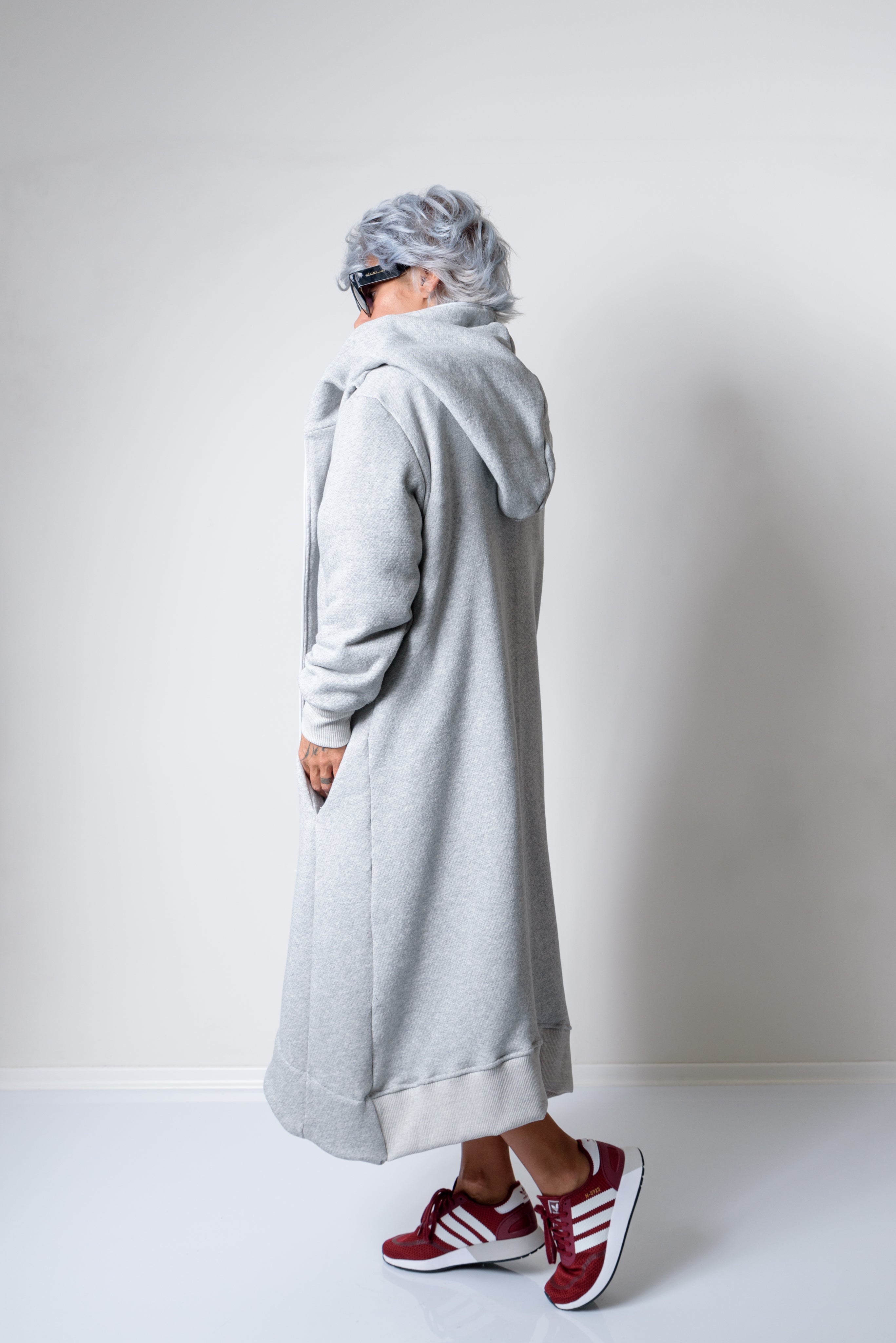 Grey Long Oversized Asymmetrical Casual Hoodie Sweatshirt - Clothes By Locker Room