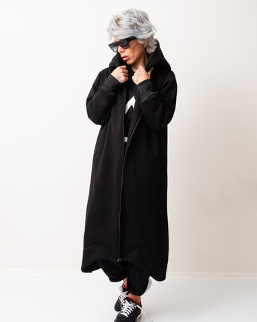 Black Warm Oversized Quilted Hoodie Sweatshirt  with Long Sleeves and Front Zipper - Clothes By Locker Room
