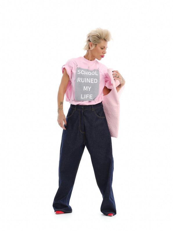 Pink Graphic Tee & Baggy Jeans Outfit Set