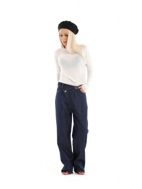 Asymmetric Jeans + Semi-Sheer Top Outfit Set