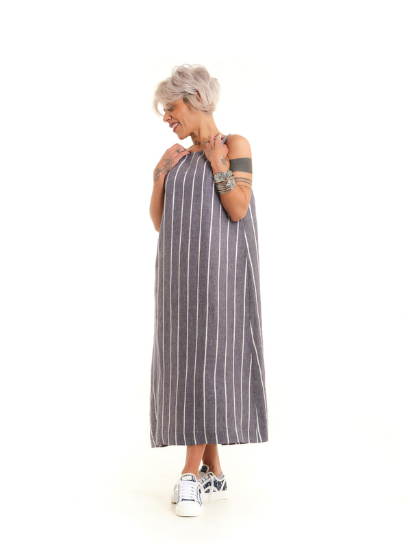 Striped Open-Back Linen Dress