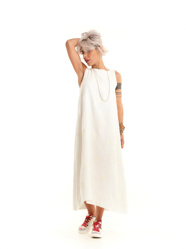 White Open-Back Linen Dress