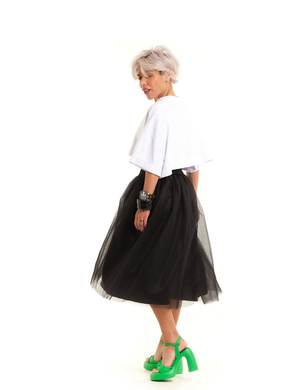 White Crop Top & Tulle Skirt Outfit Set