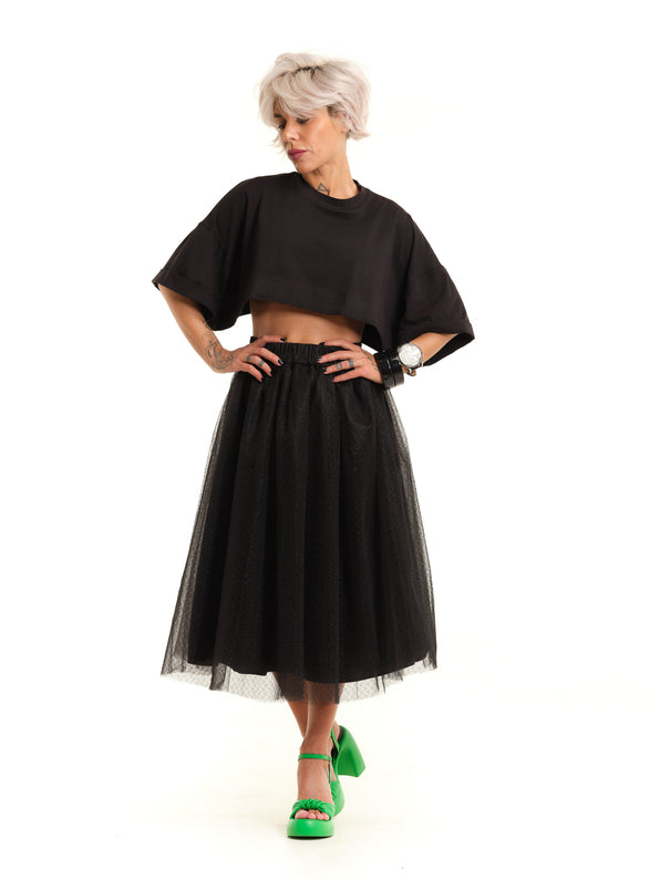 Black Crop Top & Tulle Skirt Outfit Set