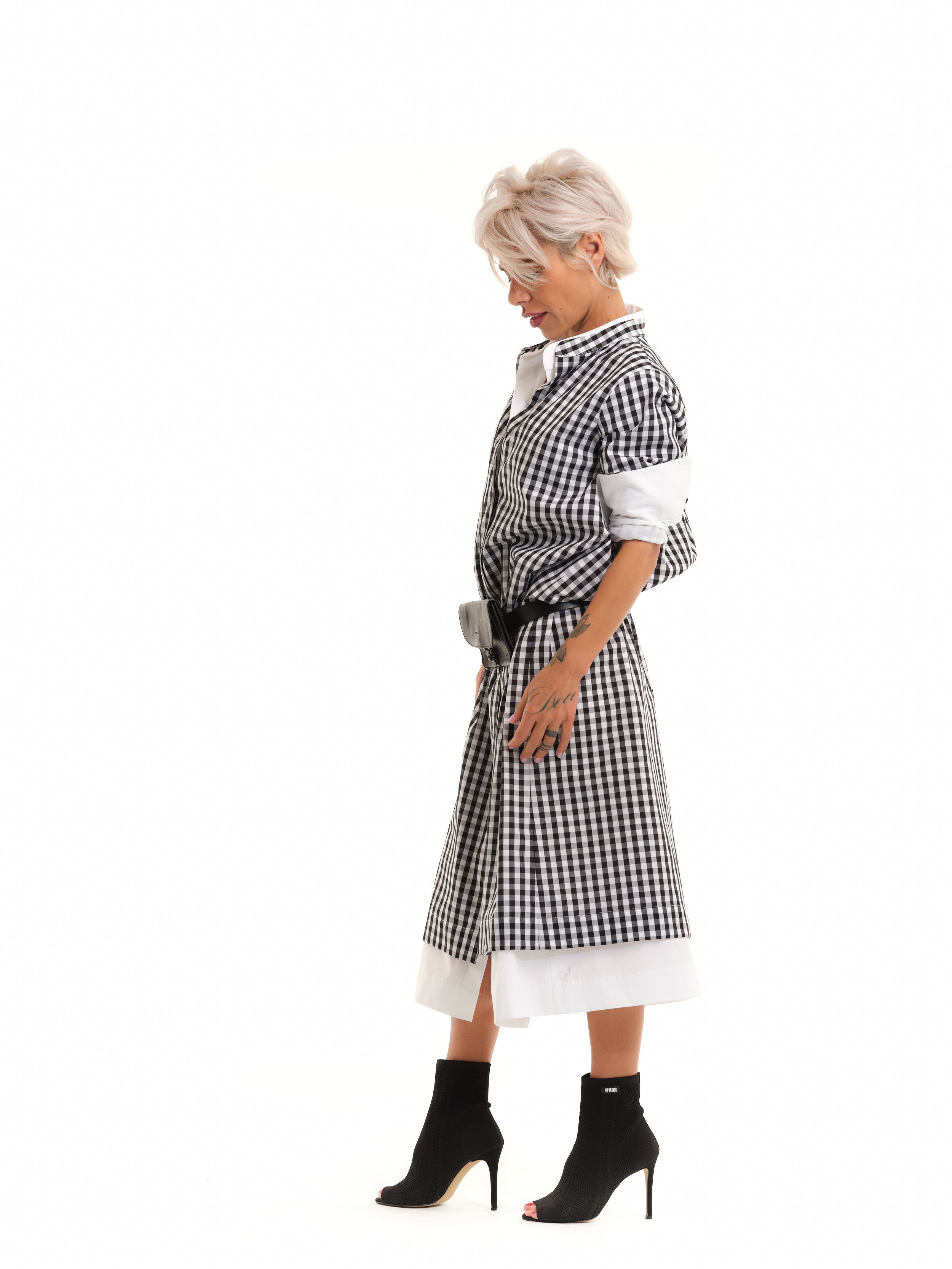 Two-Piece Layered Plaid Shirt Dress