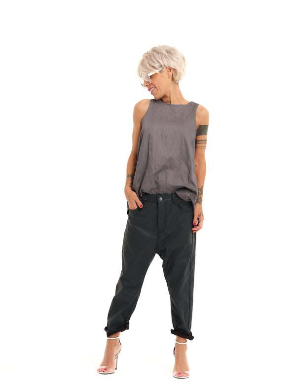 Grey Taffeta Twist Top + Metallic Jeans Co-Ord Set