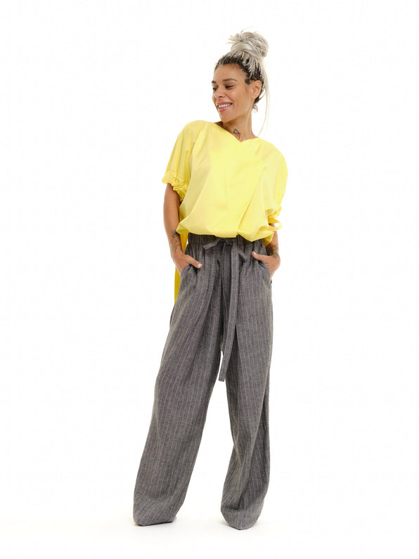 Yellow Top + Wide-Leg Pants Outfit Set