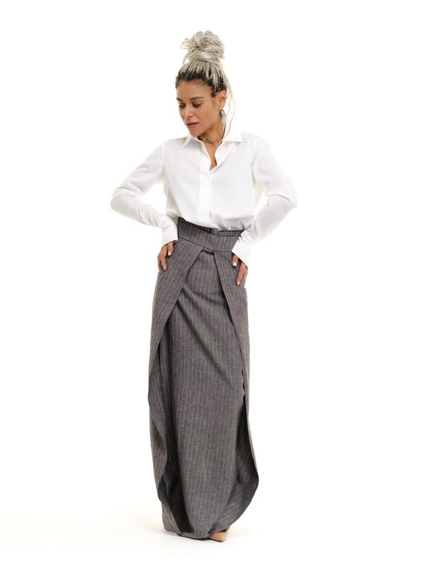 Layered Linen High-Waisted Maxi Skirt