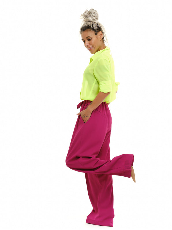 Neon Green Top + Magenta Pants Outfit Set