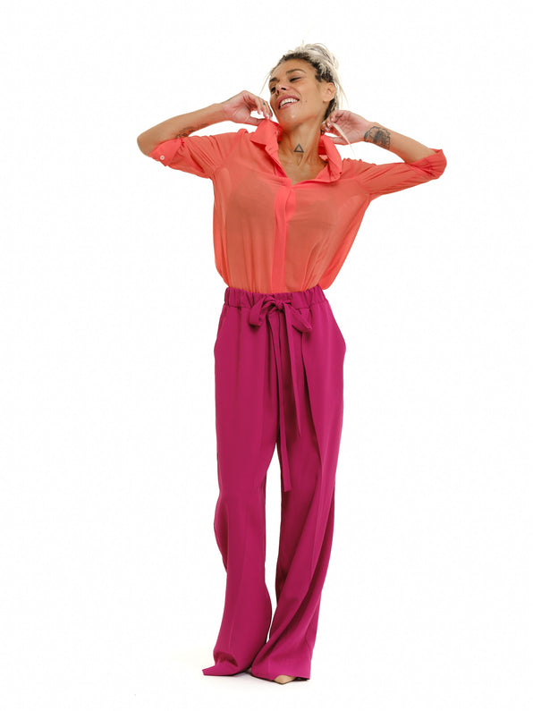 Neon Coral Top + Magenta Pants Outfit Set