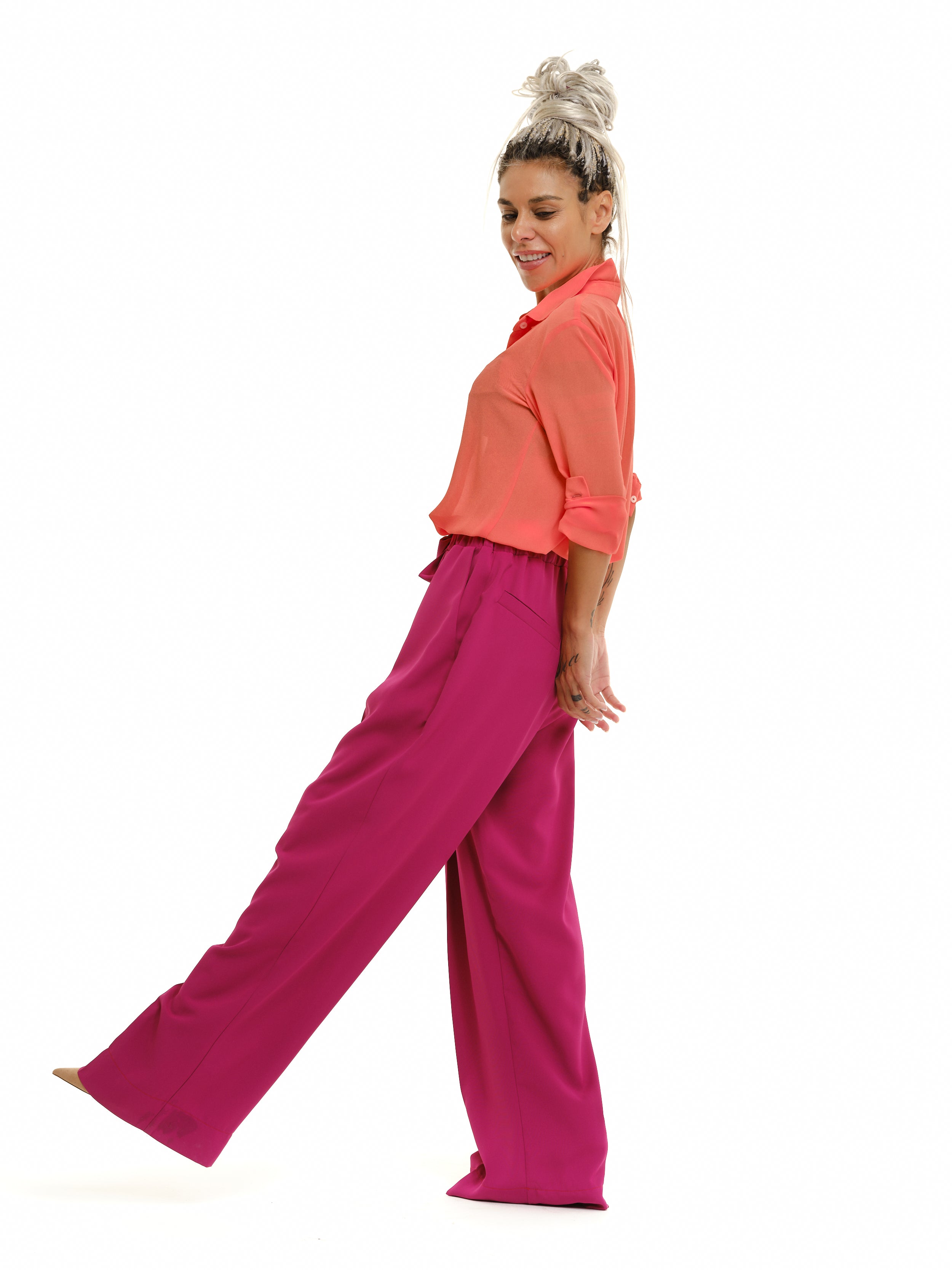 Neon Pink Top + Magenta Pants Outfit Set
