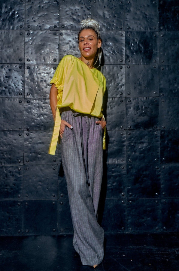Yellow Top + Wide-Leg Pants Outfit Set