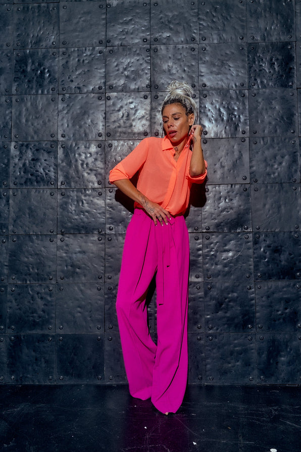Neon Pink Top + Magenta Pants Outfit Set