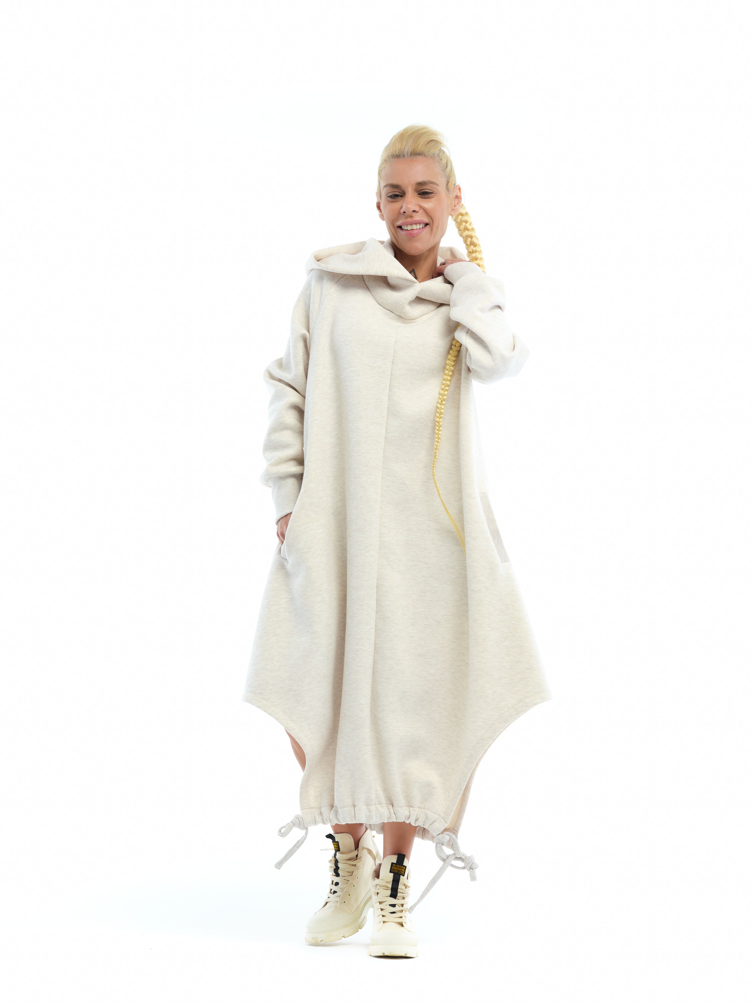 Oversize Cream Hoodie Dress