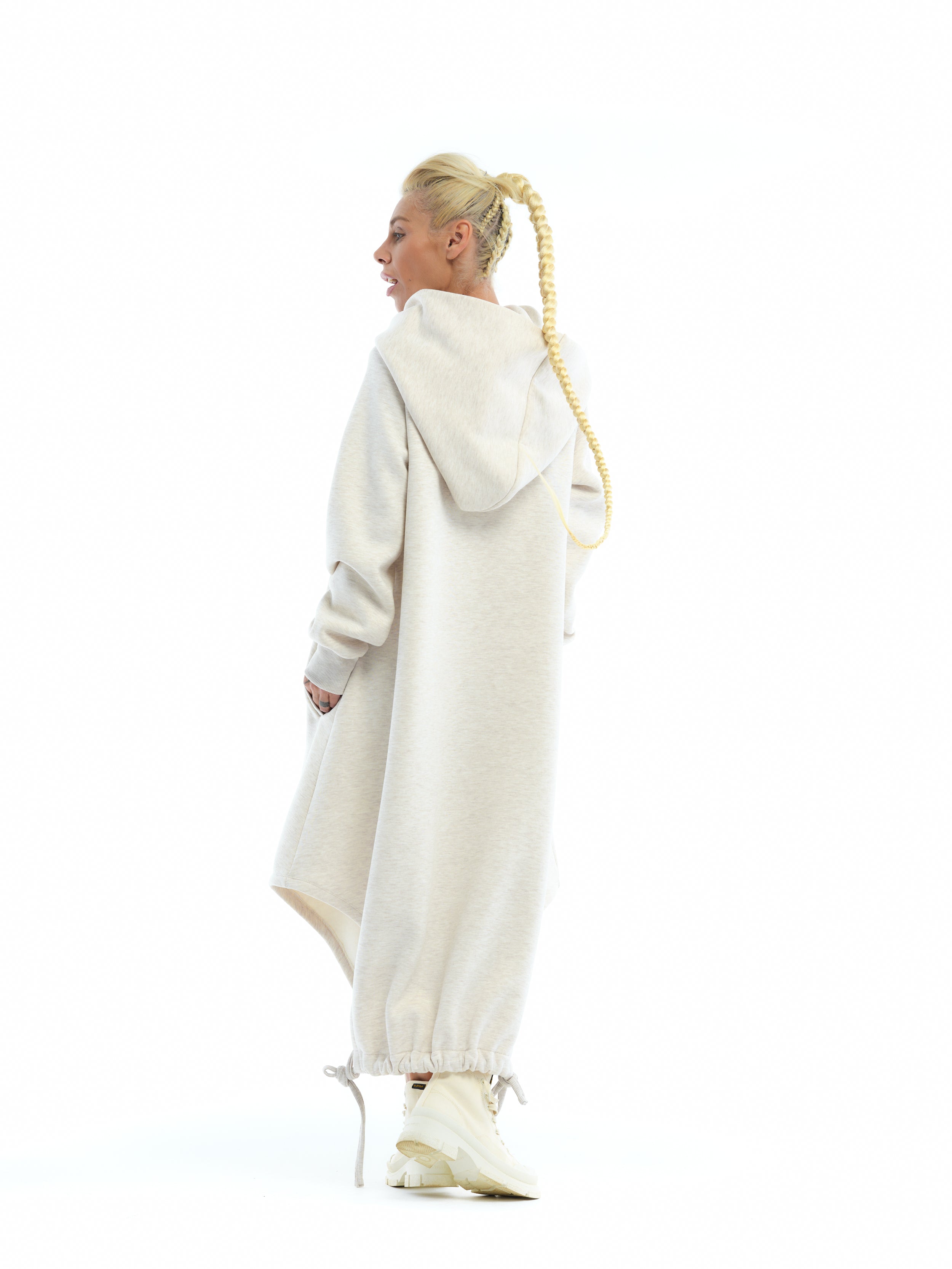 Oversize Cream Hoodie Dress S/M Oversize Cream Hoodie Dress S/M