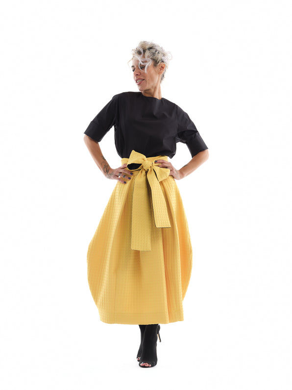 Belted Yellow Midi Skirt