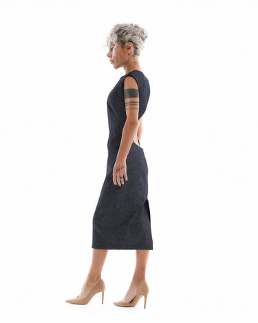 Denim Cutout Midi Dress M Denim Cutout Midi Dress M