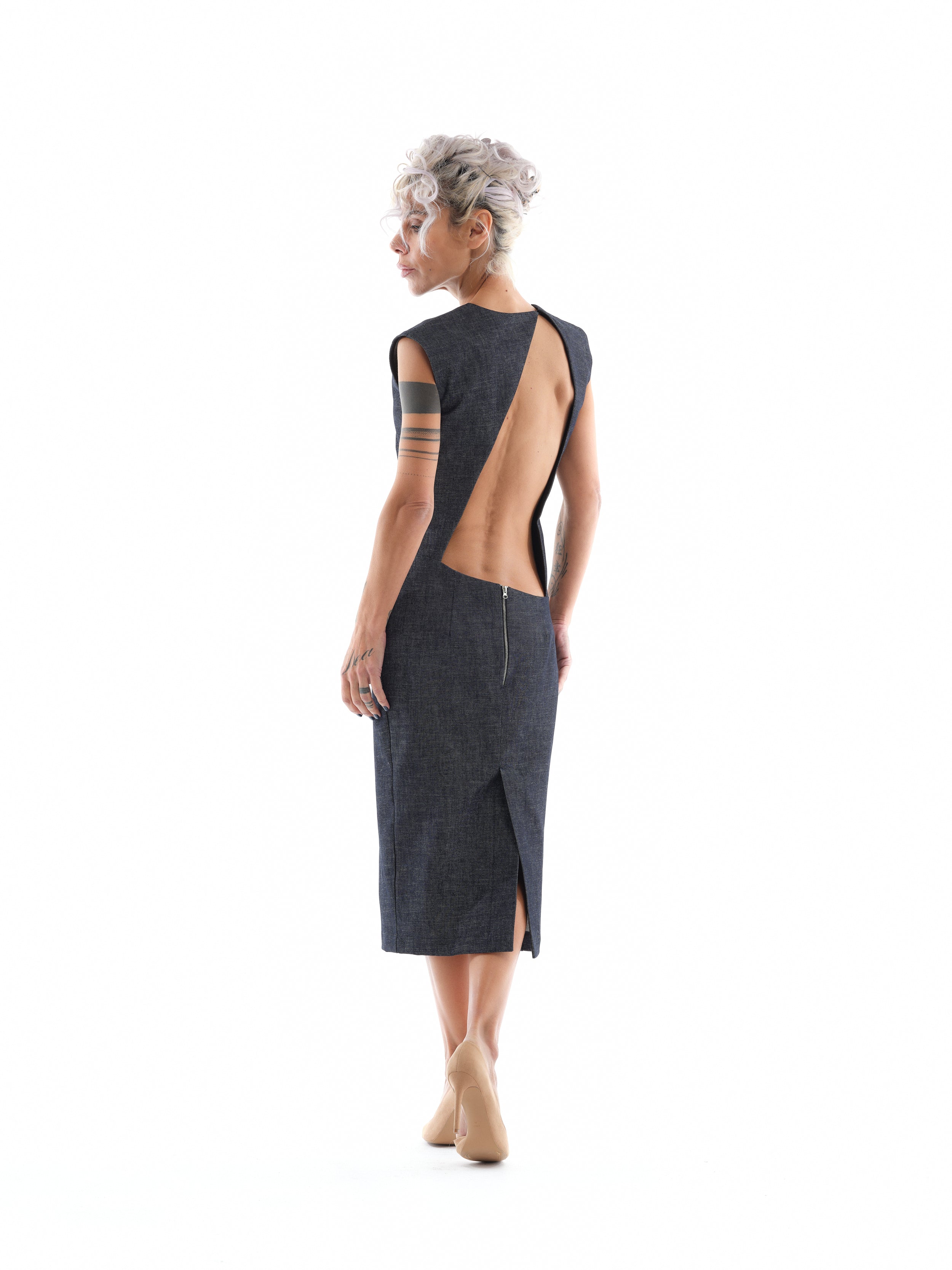 Denim Cutout Midi Dress M Denim Cutout Midi Dress M