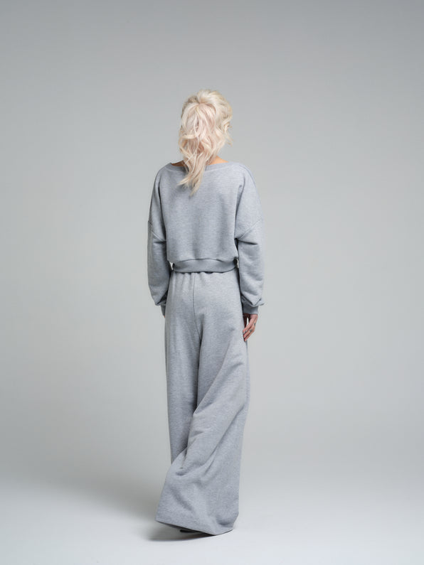 Casual Grey Cotton-Blend Two-Piece Set