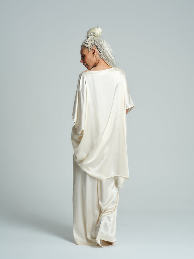 Ivory Satin Draped Top & Relaxed Pants Co-Ord Set – Clothes By Locker Room