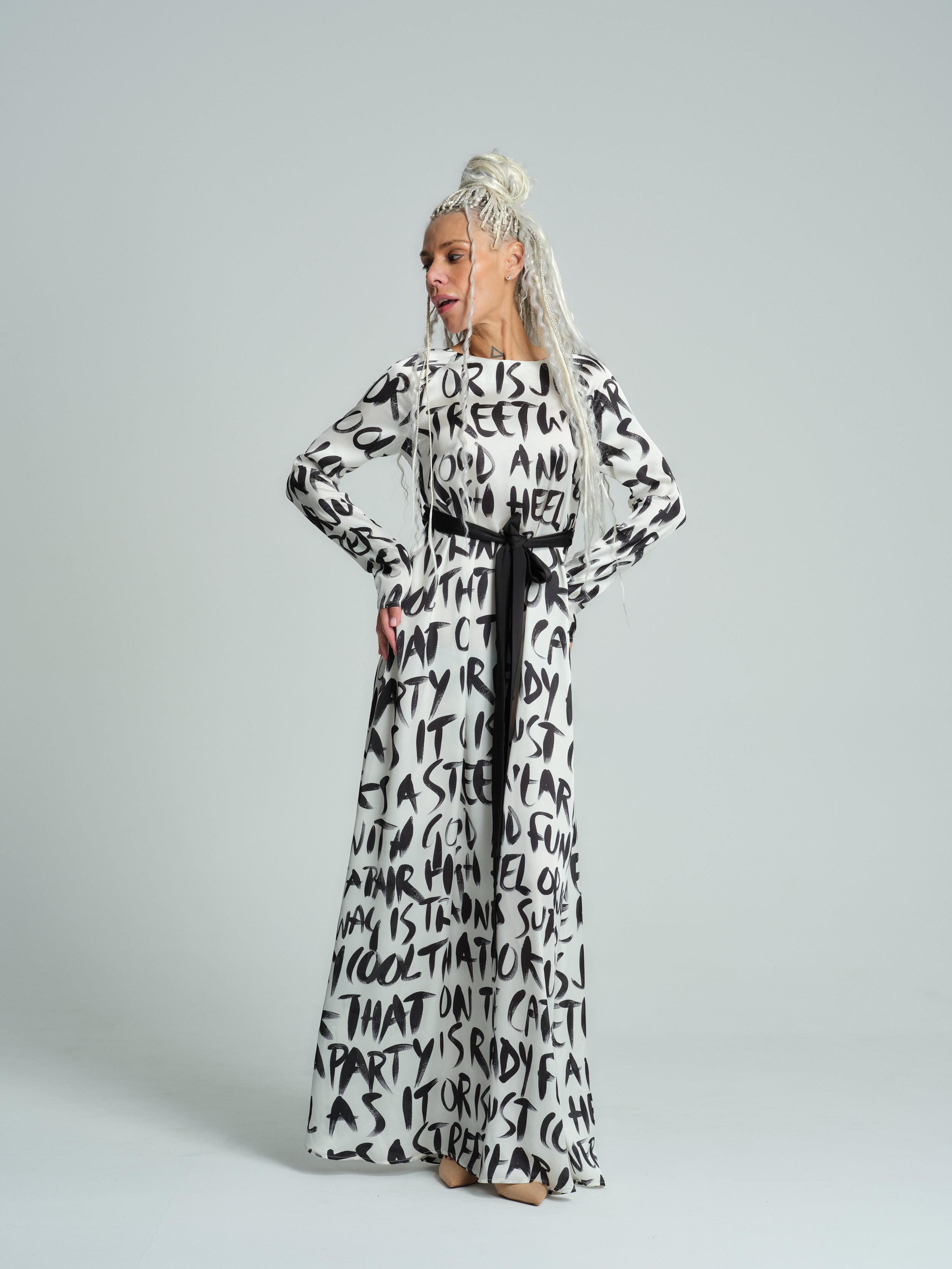 Belted Graphic Print Maxi Dress