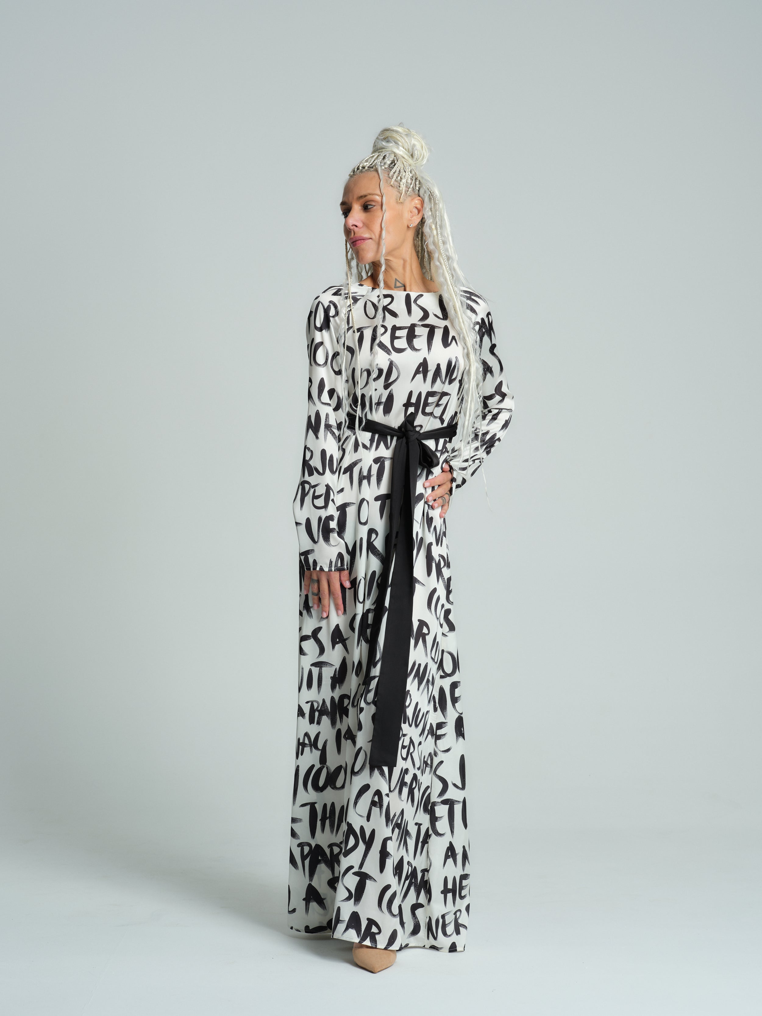 Belted Graphic Print Maxi Dress