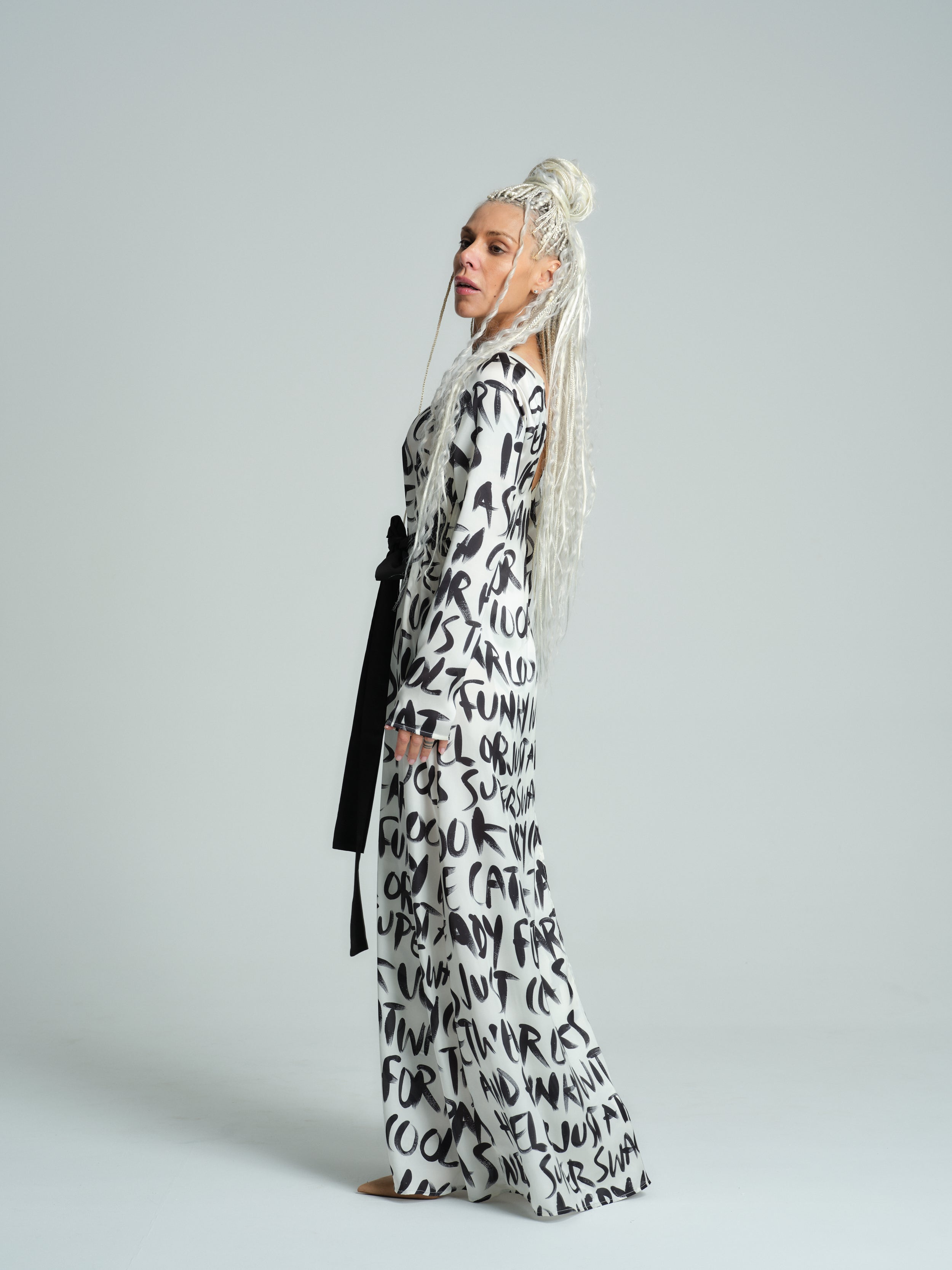 Belted Graphic Print Maxi Dress