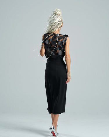 Appliqué-Detailed Mesh Top & Pencil Skirt Co-Ord Set
