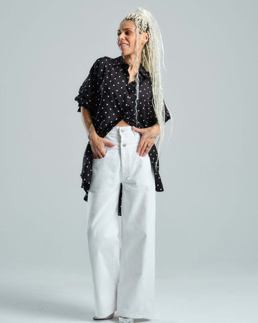 Black & White Polka-dot Button-Down Shirt
