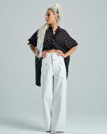 Black & White Polka-dot Button-Down Shirt