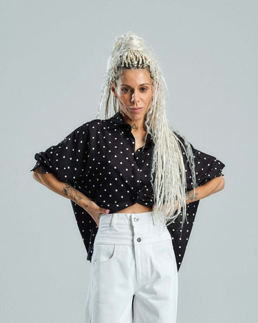 Black & White Polka-dot Button-Down Shirt