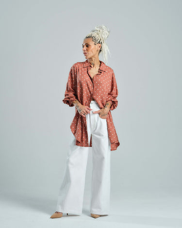Brown & White Polka-dot Button-Down Shirt