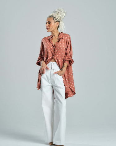 Brown & White Polka-dot Button-Down Shirt