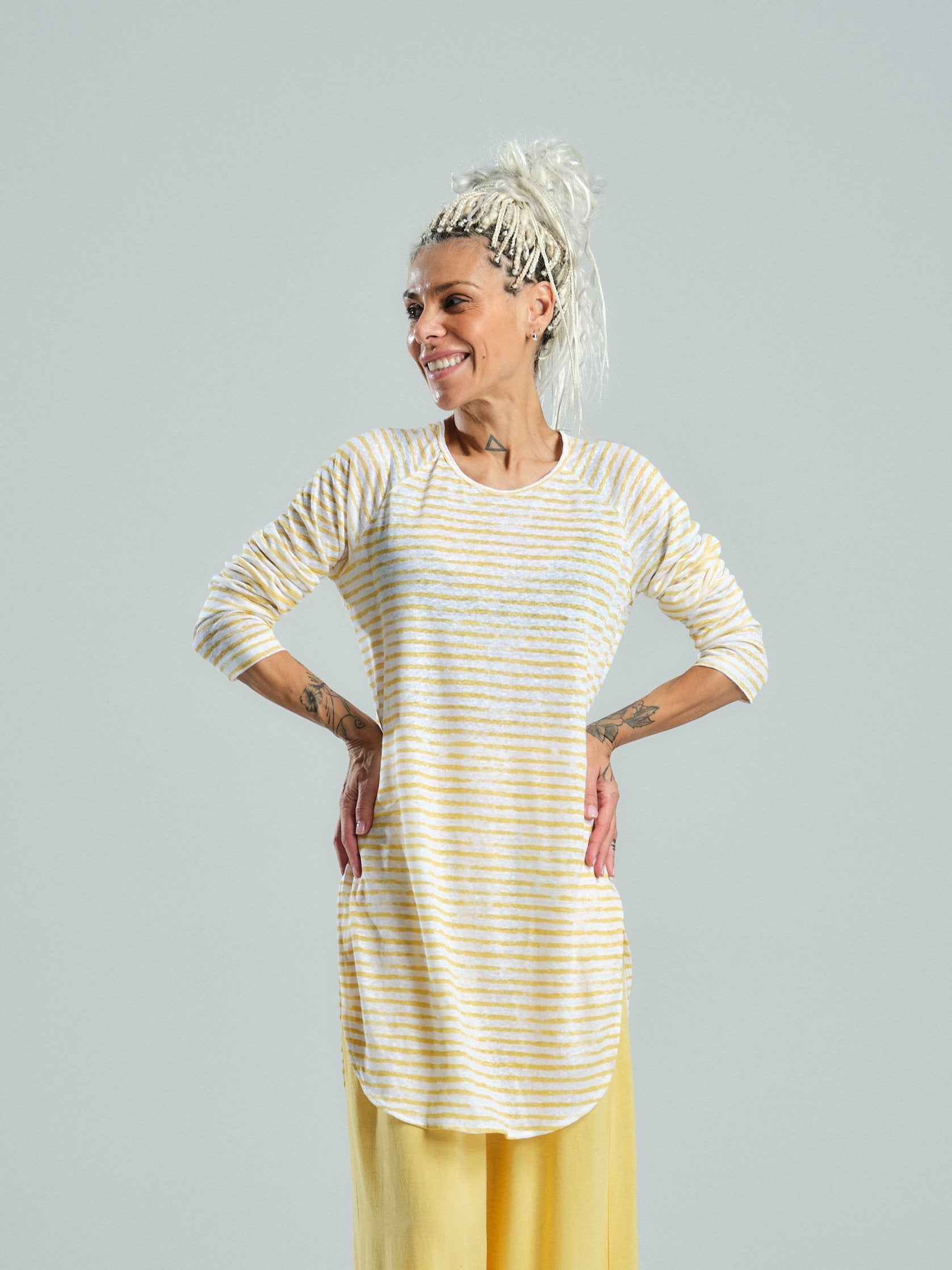 Yellow Striped Linen Top