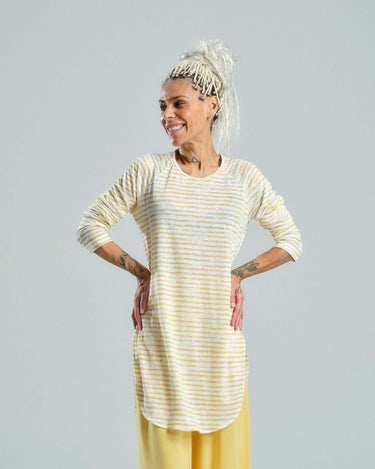 Yellow Striped Linen Top