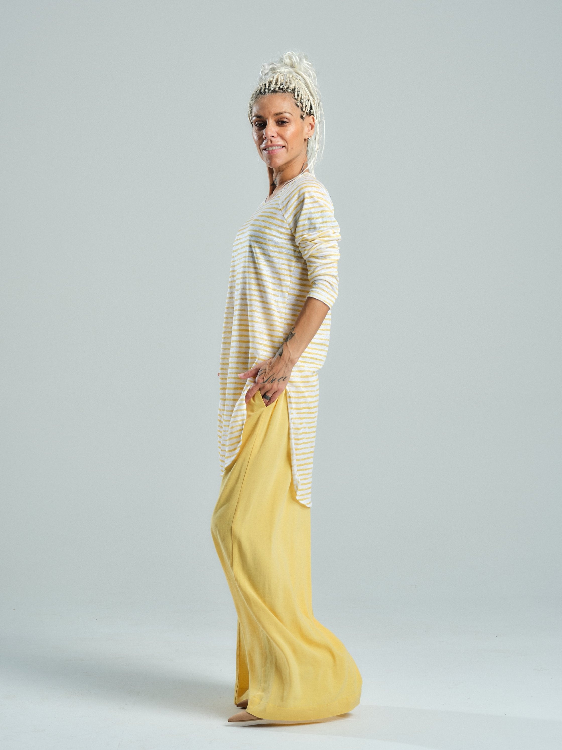 Yellow Striped Linen Top