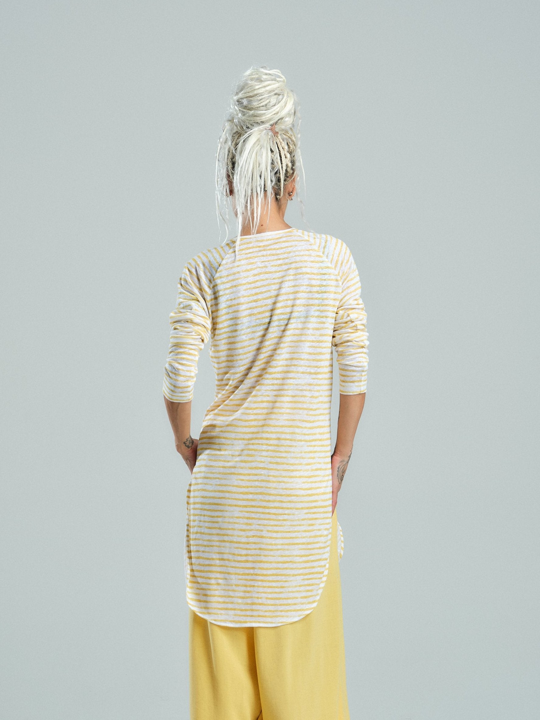 Yellow Striped Linen Top