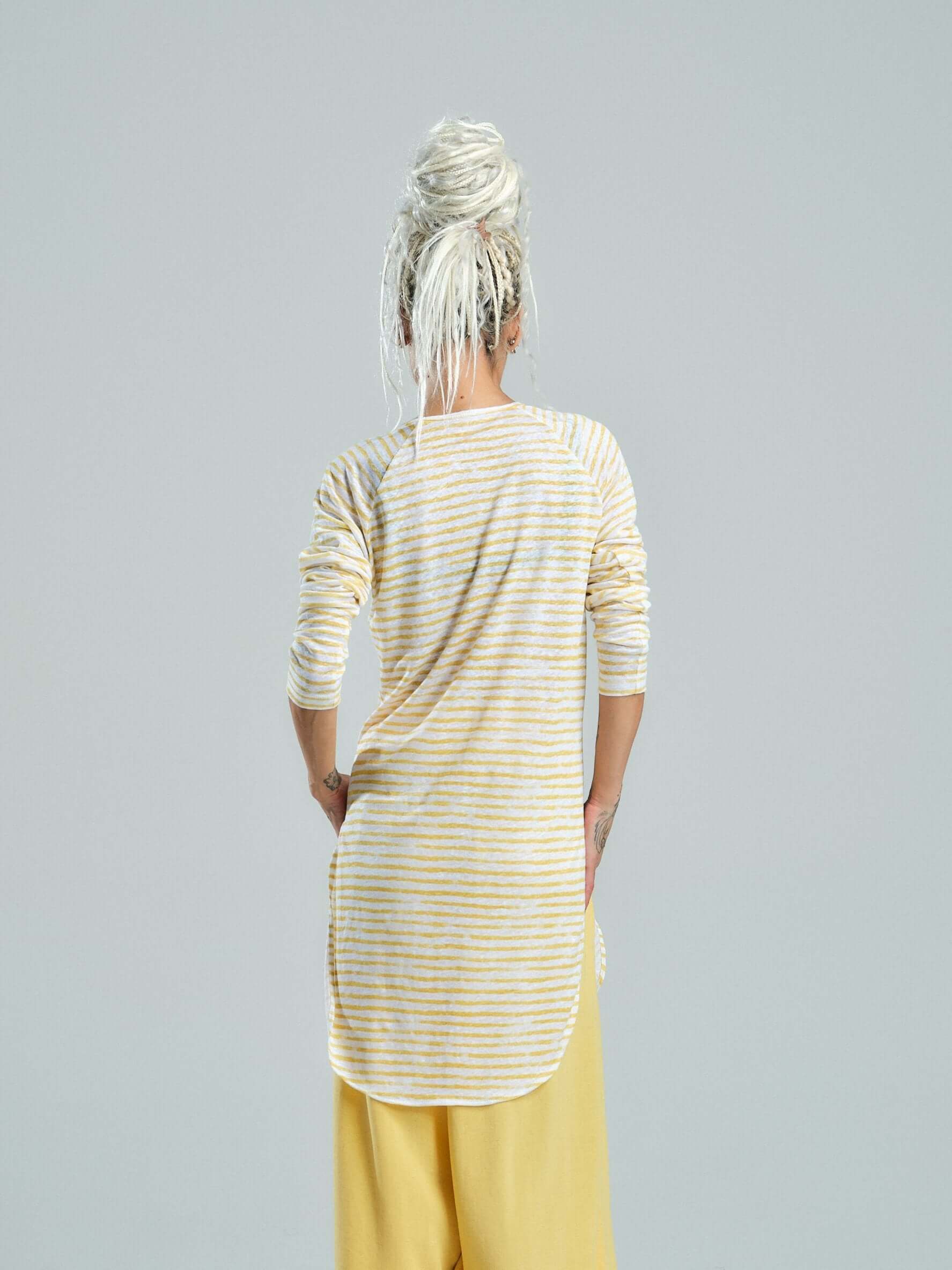 Yellow Striped Linen Top
