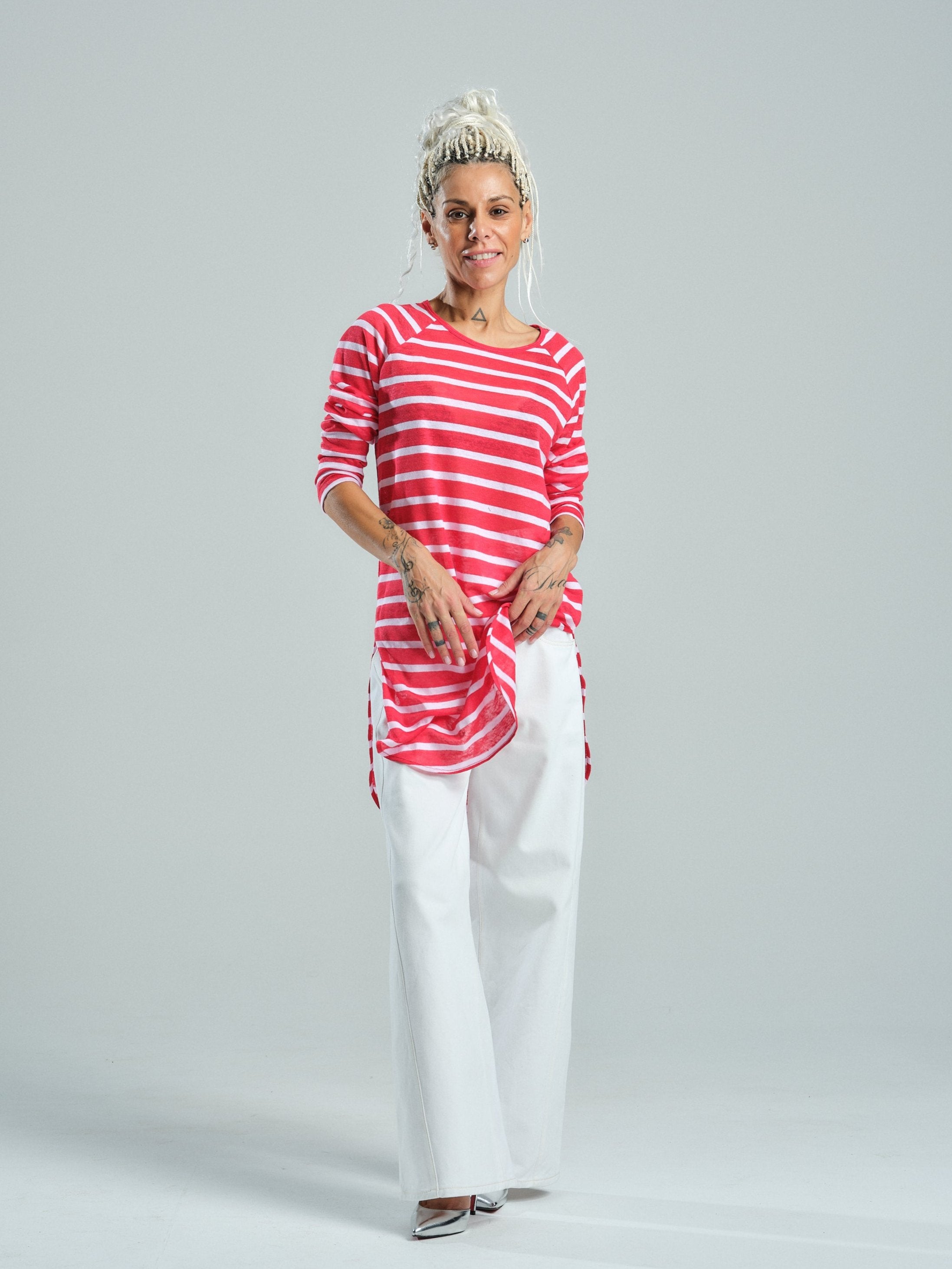 Red Striped Linen Top