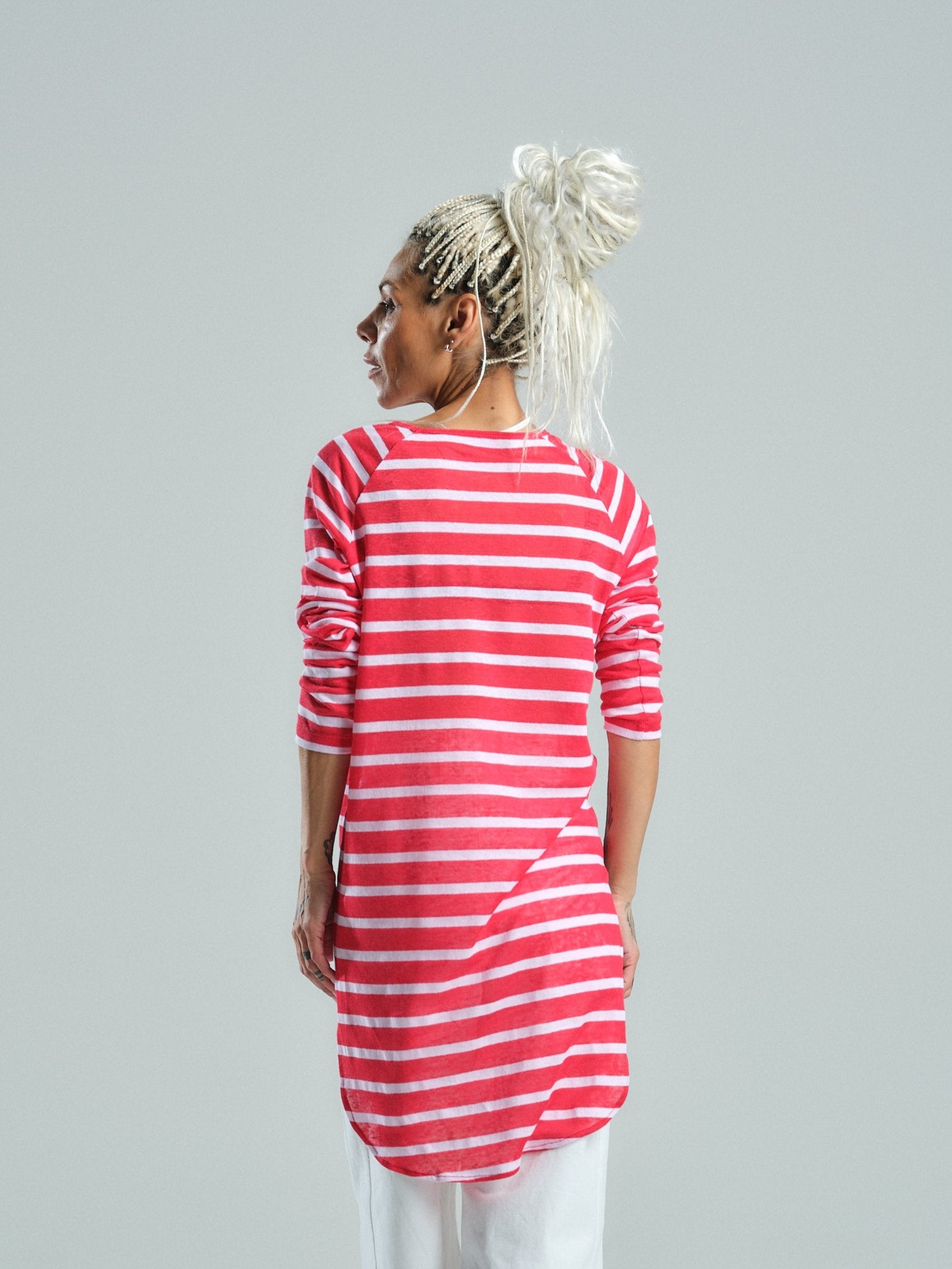 Red Striped Linen Top